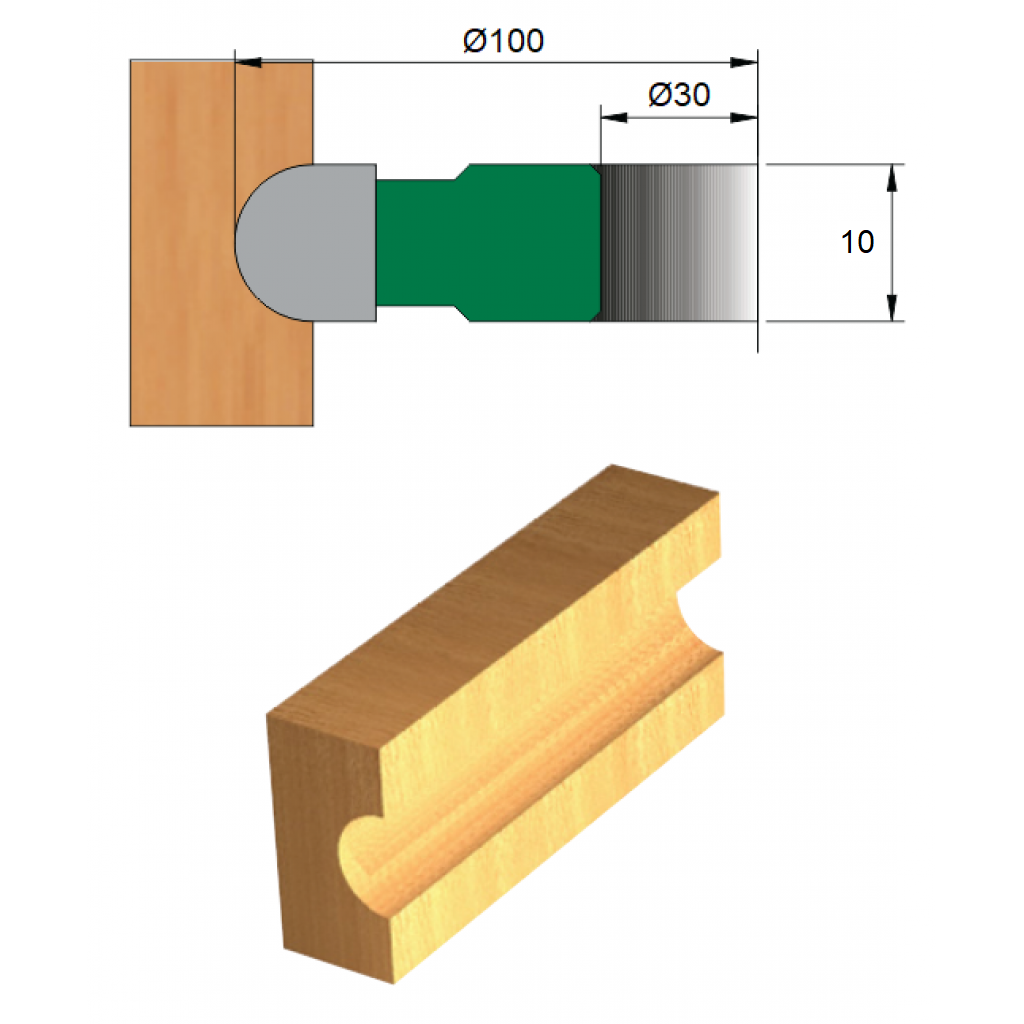 Fresa para Canal Redondo Ø100 x 10 x 30 - 3 Dentes - Cód. 1540.08